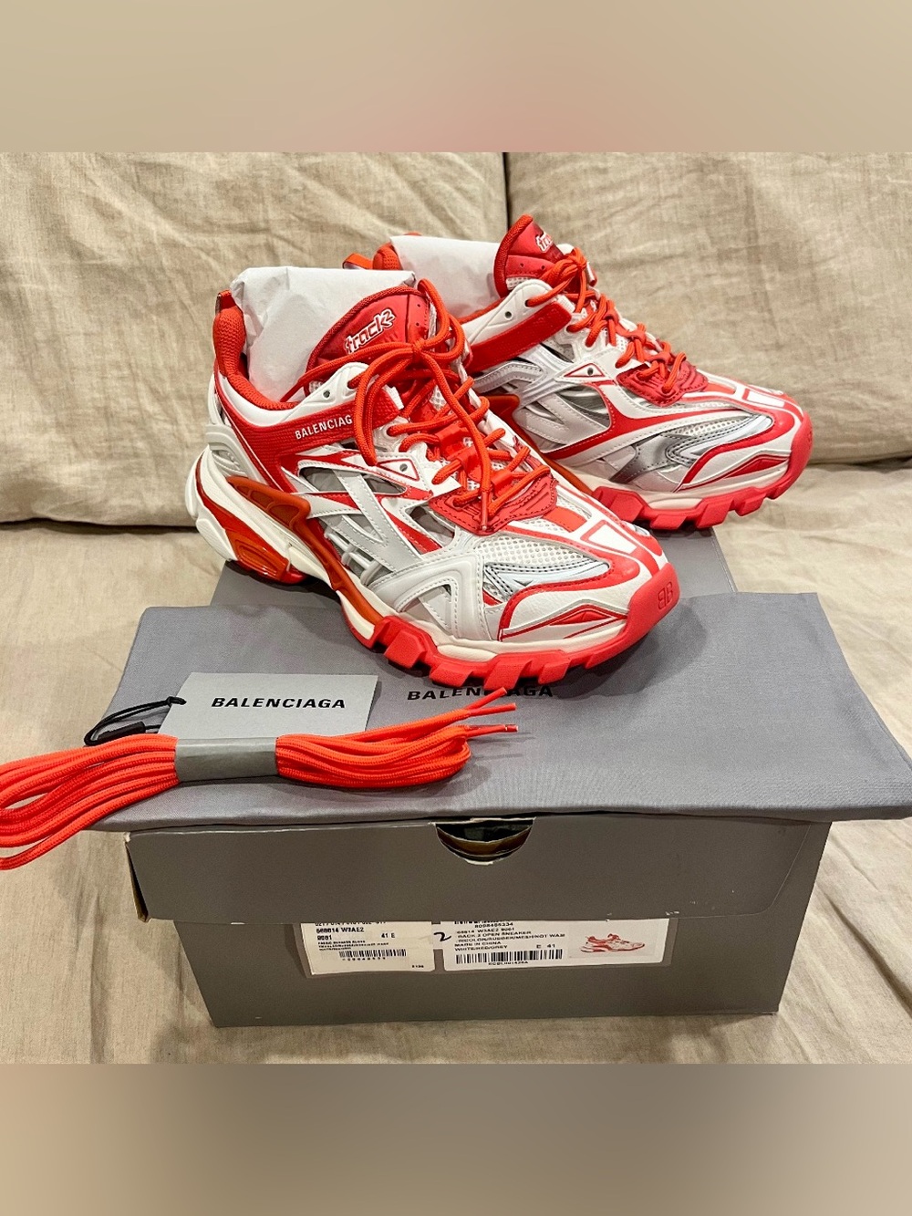 $1200 Balenciaga Track.2 Runners Sneaker, White Red Grey - Picture 12 of 14